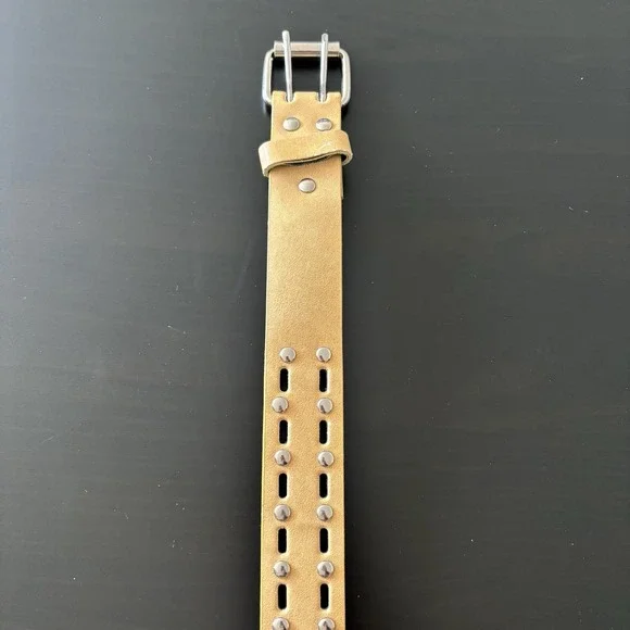 Vintage Punk Leather Belt Tan Silver Studded XL 42-44 B202 Rockabilly Western